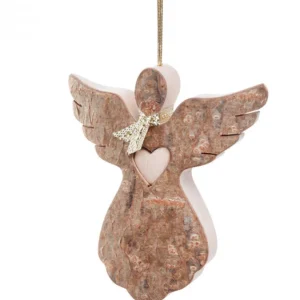 Waldfabrik, photophore en bois et étoile sapin de Noël Ange De Noël A Suspendre Avec Un Coeur, 6,5 Cm