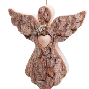 Waldfabrik, photophore en bois et étoile sapin de Noël Ange De Noël A Suspendre Avec Un Coeur, 12 Cm