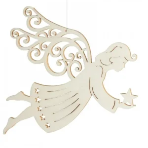Waldfabrik, photophore en bois et étoile sapin de Noël Ange De Noël A Suspendre En Feuille D'Erable, 14 Cm