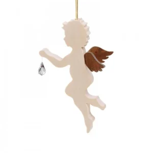 Waldfabrik, photophore en bois et étoile sapin de Noël Ange En Bois D'Erable Avec Un Cristal Swarovski, Debout