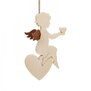 Waldfabrik, photophore en bois et étoile sapin de Noël Ange Pour Sapin En Bois D'Erable Assis Sur Un Grand Coeur