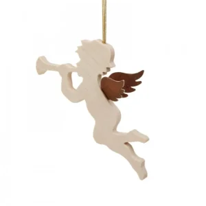 Waldfabrik, photophore en bois et étoile sapin de Noël Ange Pour Sapin En Bois D'Erable Avec Trompette