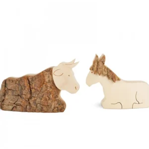 Waldfabrik, photophore en bois et étoile sapin de Noël Animaux En Bois Pour Crèche De Noël, L'Ane Et Boeuf, 6 Cm