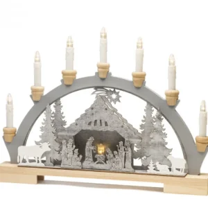 Konstsmide, guirlandes lumineuses de Noël Arche Lumineuse Led En Bois Avec Crèche De Noël, 7 Lampes, 45 Cm