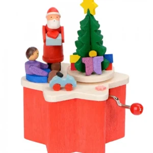 Graupner, décoration de sapin de Noël, Déco Noël enfant Boite A Musique A Manivelle Rouge, Père Noël Et Enfant