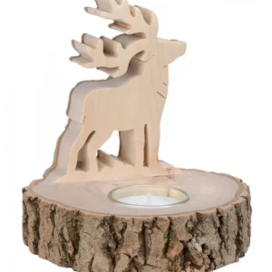 Waldfabrik, photophore en bois et étoile sapin de Noël Bougeoir En Bois Brame Du Cerf, 13 Cm