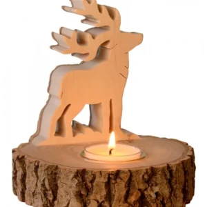 Waldfabrik, photophore en bois et étoile sapin de Noël Bougeoir En Bois Brame Du Cerf, 13 Cm