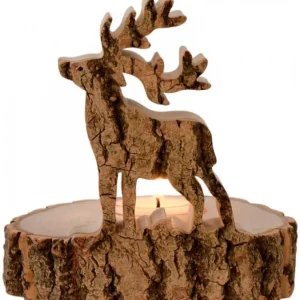 Waldfabrik, photophore en bois et étoile sapin de Noël Bougeoir En Bois Brame Du Cerf, 13 Cm