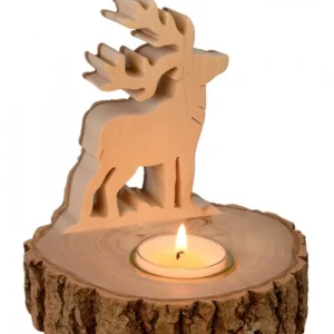 Waldfabrik, photophore en bois et étoile sapin de Noël Bougeoir En Bois Brame Du Cerf, 13 Cm