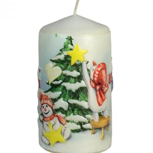 Ewa Kerzen, bougies de Noël et bougies de l'Avent Bougie Décorative De Noël, Motif Vintage Bonhommes De Neige Et Sapin