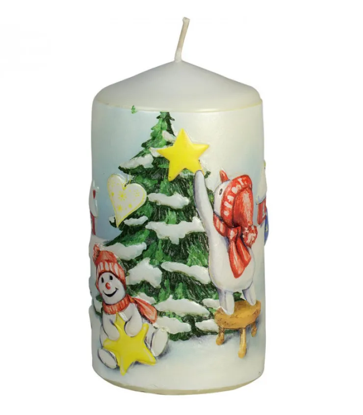 Ewa Kerzen, bougies de Noël et bougies de l'Avent Bougie Décorative De Noël, Motif Vintage Bonhommes De Neige Et Sapin