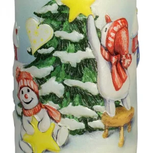 Ewa Kerzen, bougies de Noël et bougies de l'Avent Bougie Décorative De Noël, Motif Vintage Bonhommes De Neige Et Sapin