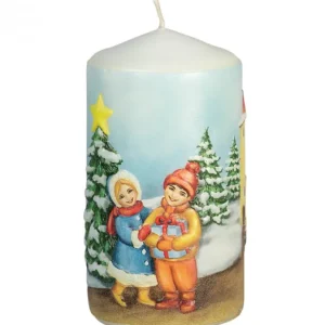 Ewa Kerzen, bougies de Noël et bougies de l'Avent Bougie Décorative De Noël, Motif Vintage Enfant Et Village