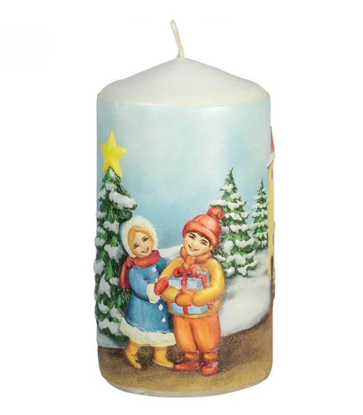 Ewa Kerzen, bougies de Noël et bougies de l'Avent Bougie Décorative De Noël, Motif Vintage Enfant Et Village