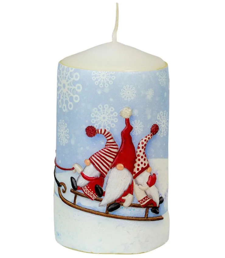 Ewa Kerzen, bougies de Noël et bougies de l'Avent Bougie De Noël Ronde Avec Des Pères Noël Sur Un Traineau