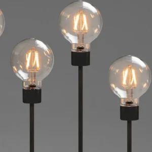 Konstsmide, guirlandes lumineuses de Noël Chandelier Led 5 Ampoules Rondes Ambrees En Metal Noir, 54 Cm