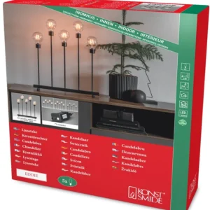 Konstsmide, guirlandes lumineuses de Noël Chandelier Led 5 Ampoules Rondes Ambrees En Metal Noir, 54 Cm