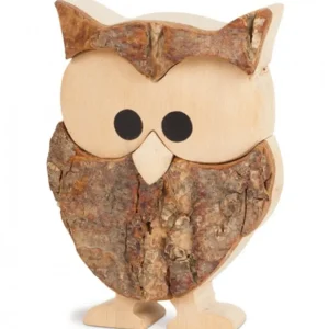 Waldfabrik, photophore en bois et étoile sapin de Noël Chouette En Bois Cisele, Ecorce Et Erable, 7,5 Cm