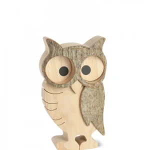 Waldfabrik, photophore en bois et étoile sapin de Noël Chouette Hulotte En Bois, 8 Cm