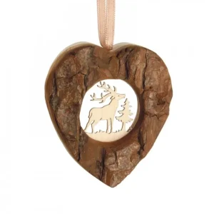 Waldfabrik, photophore en bois et étoile sapin de Noël Coeur En Bois A Suspendre Motif Cisele Cerf, 6 Cm
