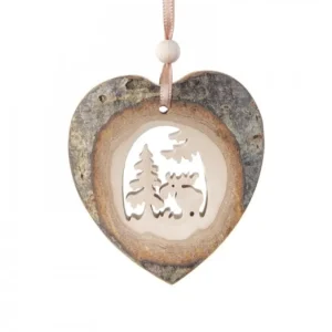 Waldfabrik, photophore en bois et étoile sapin de Noël Coeur En Bois A Suspendre Motif Cisele Elan, 7 Cm