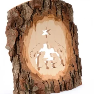 Waldfabrik, photophore en bois et étoile sapin de Noël Crèche A Poser En Ecorce De Bois, 18 Cm