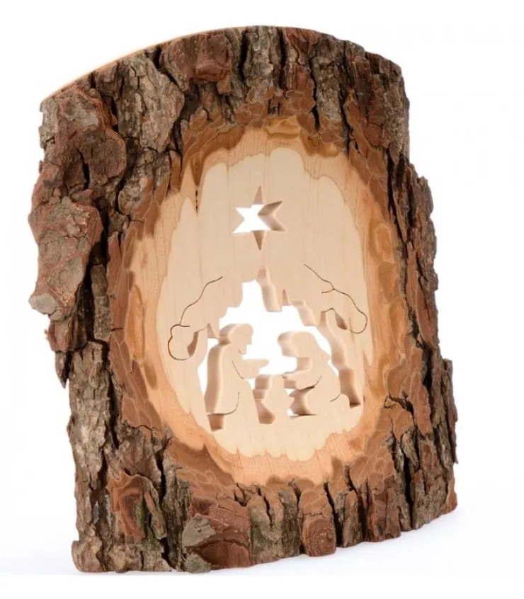 Waldfabrik, photophore en bois et étoile sapin de Noël Crèche A Poser En Ecorce De Bois, 18 Cm