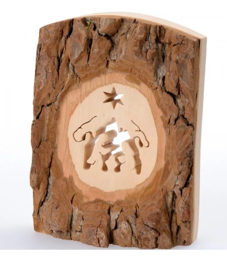 Waldfabrik, photophore en bois et étoile sapin de Noël Crèche A Poser En Ecorce De Bois, 11 Cm