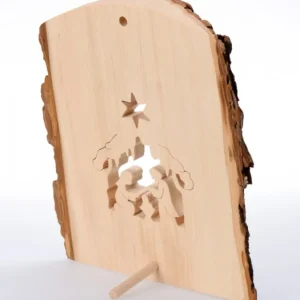 Waldfabrik, photophore en bois et étoile sapin de Noël Crèche A Poser En Ecorce De Bois, 18 Cm