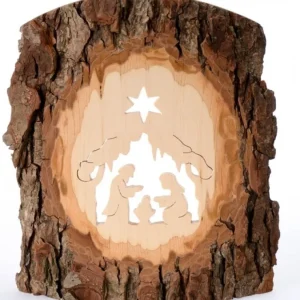 Waldfabrik, photophore en bois et étoile sapin de Noël Crèche A Poser En Ecorce De Bois, 18 Cm