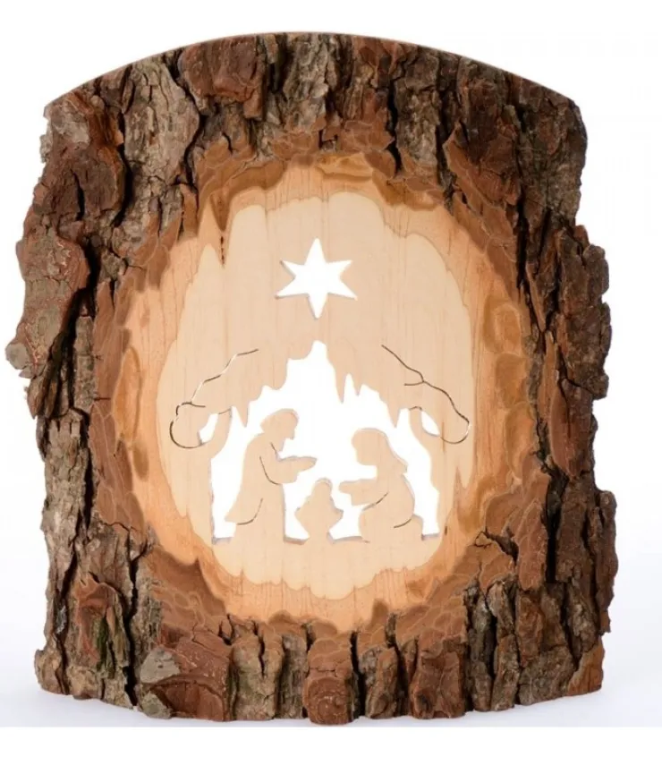 Waldfabrik, photophore en bois et étoile sapin de Noël Crèche A Poser En Ecorce De Bois, 18 Cm