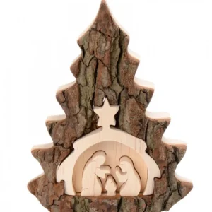 Waldfabrik, photophore en bois et étoile sapin de Noël Crèche De Noël 16 Cm, Taillee Dans Une Ecorce De Bois En Forme De Sapin