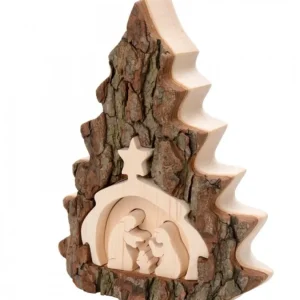 Waldfabrik, photophore en bois et étoile sapin de Noël Crèche De Noël 16 Cm, Taillee Dans Une Ecorce De Bois En Forme De Sapin