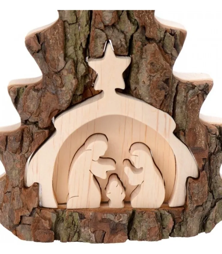 Waldfabrik, photophore en bois et étoile sapin de Noël Crèche De Noël 16 Cm, Taillee Dans Une Ecorce De Bois En Forme De Sapin