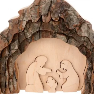 Waldfabrik, photophore en bois et étoile sapin de Noël Crèche De Noël 13 Cm, Taillee Dans Une Ecorce De Bois, Motif Etable