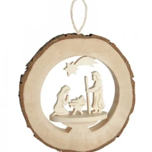 Waldfabrik, photophore en bois et étoile sapin de Noël Crèche De Noël A Suspendre Dans Anneau De Bois