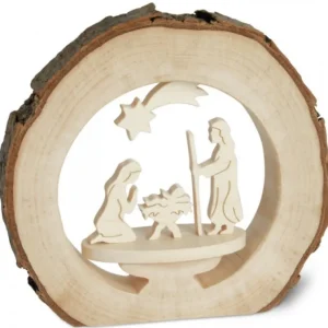 Waldfabrik, photophore en bois et étoile sapin de Noël Crèche De Noël Dans Anneau D'Ecorce De Bois, 10 Cm