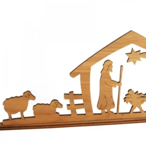 Waldfabrik, photophore en bois et étoile sapin de Noël Crèche De Noël Diorama En Bois D'Olivier, 8 Cm