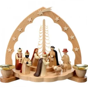 Richard Glasser, Pyramides de Noël allemandes Crèche De Noël En Bois Avec Bougeoir 18 Cm