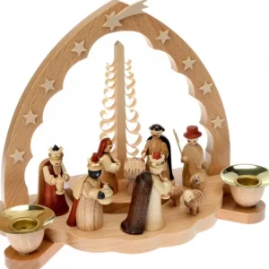 Richard Glasser, Pyramides de Noël allemandes Crèche De Noël En Bois Avec Bougeoir 18 Cm