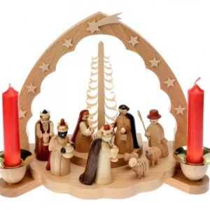 Richard Glasser, Pyramides de Noël allemandes Crèche De Noël En Bois Avec Bougeoir 18 Cm