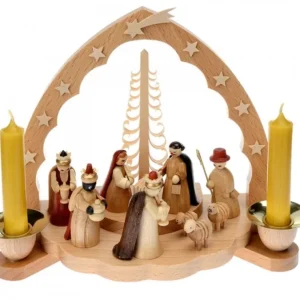 Richard Glasser, Pyramides de Noël allemandes Crèche De Noël En Bois Avec Bougeoir 18 Cm
