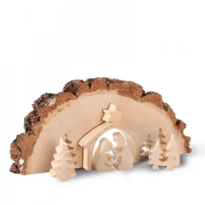 Waldfabrik, photophore en bois et étoile sapin de Noël Crèche De Noël En Bois Cisele Dans Un Rondin De Bois, 30 Cm