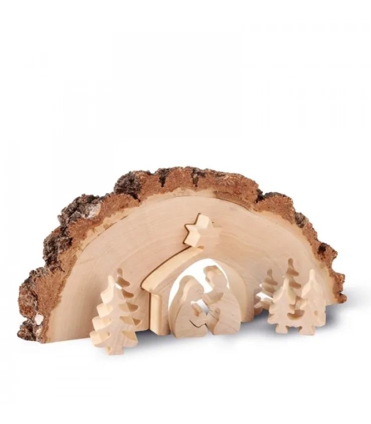 Waldfabrik, photophore en bois et étoile sapin de Noël Crèche De Noël En Bois Cisele Dans Un Rondin De Bois, 30 Cm