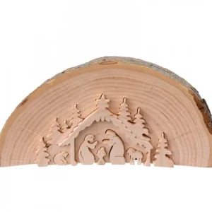 Waldfabrik, photophore en bois et étoile sapin de Noël Crèche De Noël En Relief, Taillee Dans Un Rondin De Bois, 15 Cm