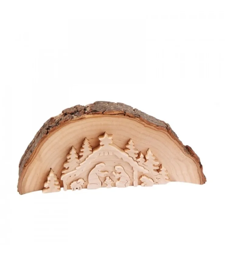 Waldfabrik, photophore en bois et étoile sapin de Noël Crèche De Noël En Relief, Taillee Dans Un Rondin De Bois, 20 Cm