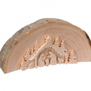 Waldfabrik, photophore en bois et étoile sapin de Noël Crèche De Noël En Relief, Taillee Dans Un Rondin De Bois, 15 Cm