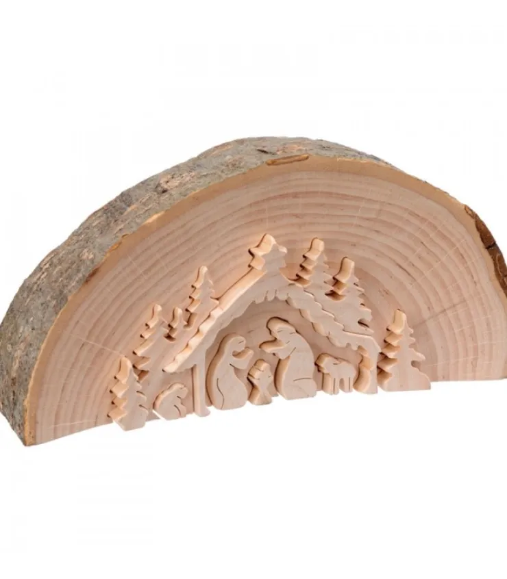 Waldfabrik, photophore en bois et étoile sapin de Noël Crèche De Noël En Relief, Taillee Dans Un Rondin De Bois, 15 Cm