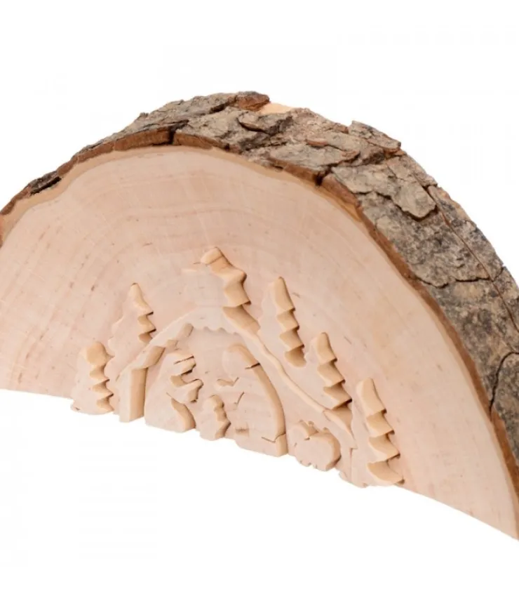 Waldfabrik, photophore en bois et étoile sapin de Noël Crèche De Noël En Relief, Taillee Dans Un Rondin De Bois, 12 Cm