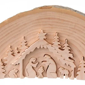 Waldfabrik, photophore en bois et étoile sapin de Noël Crèche De Noël En Relief, Taillee Dans Un Rondin De Bois, 15 Cm